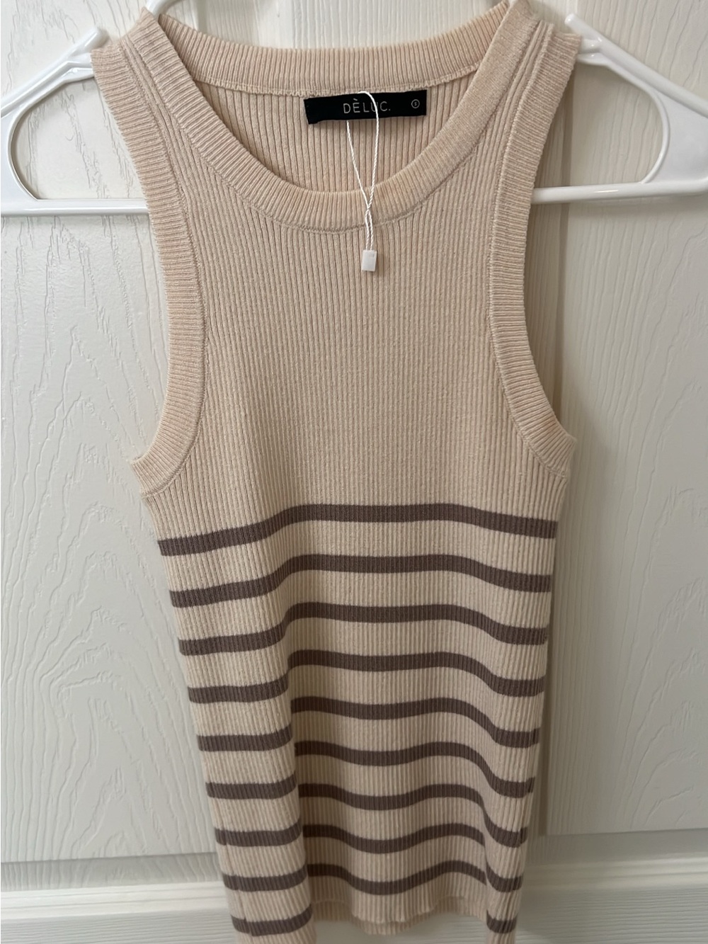 Deluc Beige Ribbed Tank with Brown Stripes